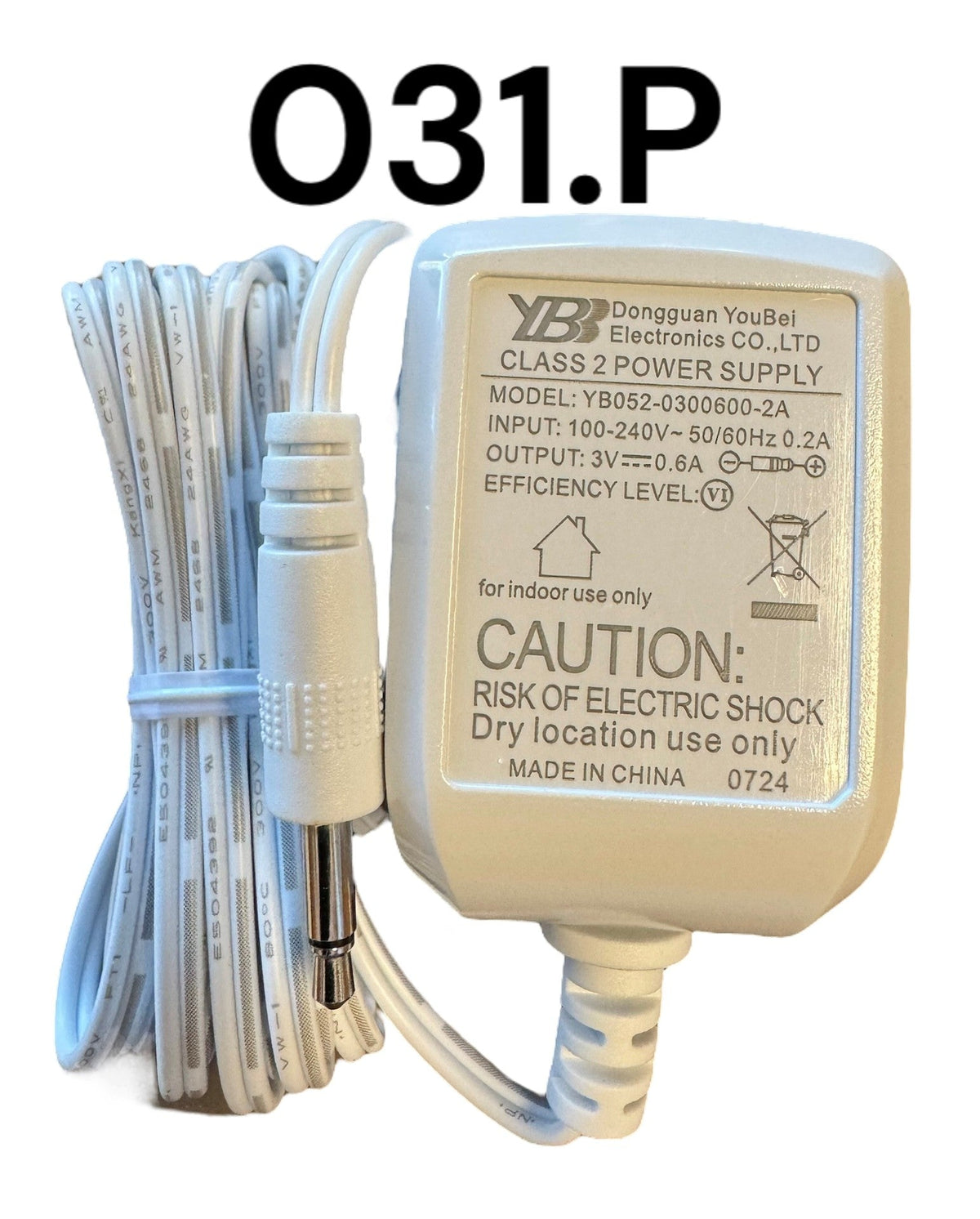 Replacement Adapter 3V DC 600mA white male jack