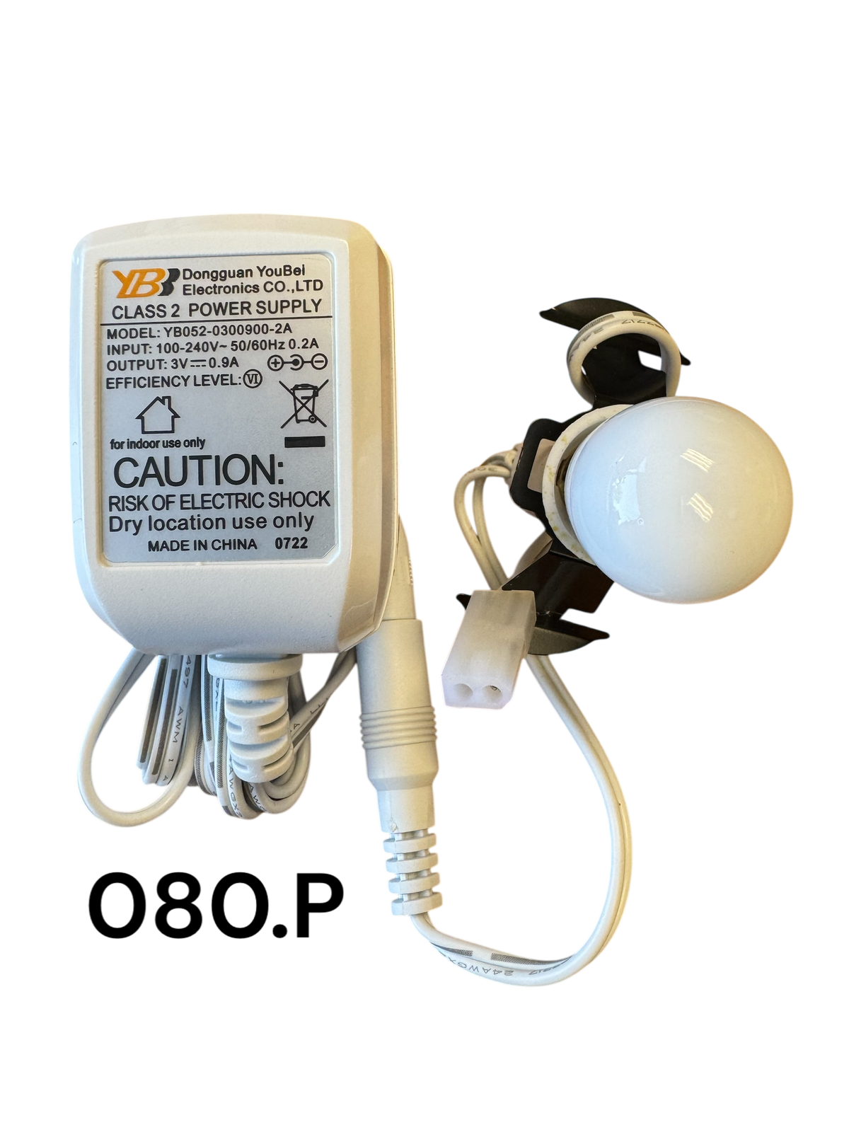 Replacement Adapter 3V DC 900mA w/bulb and white male aux clip