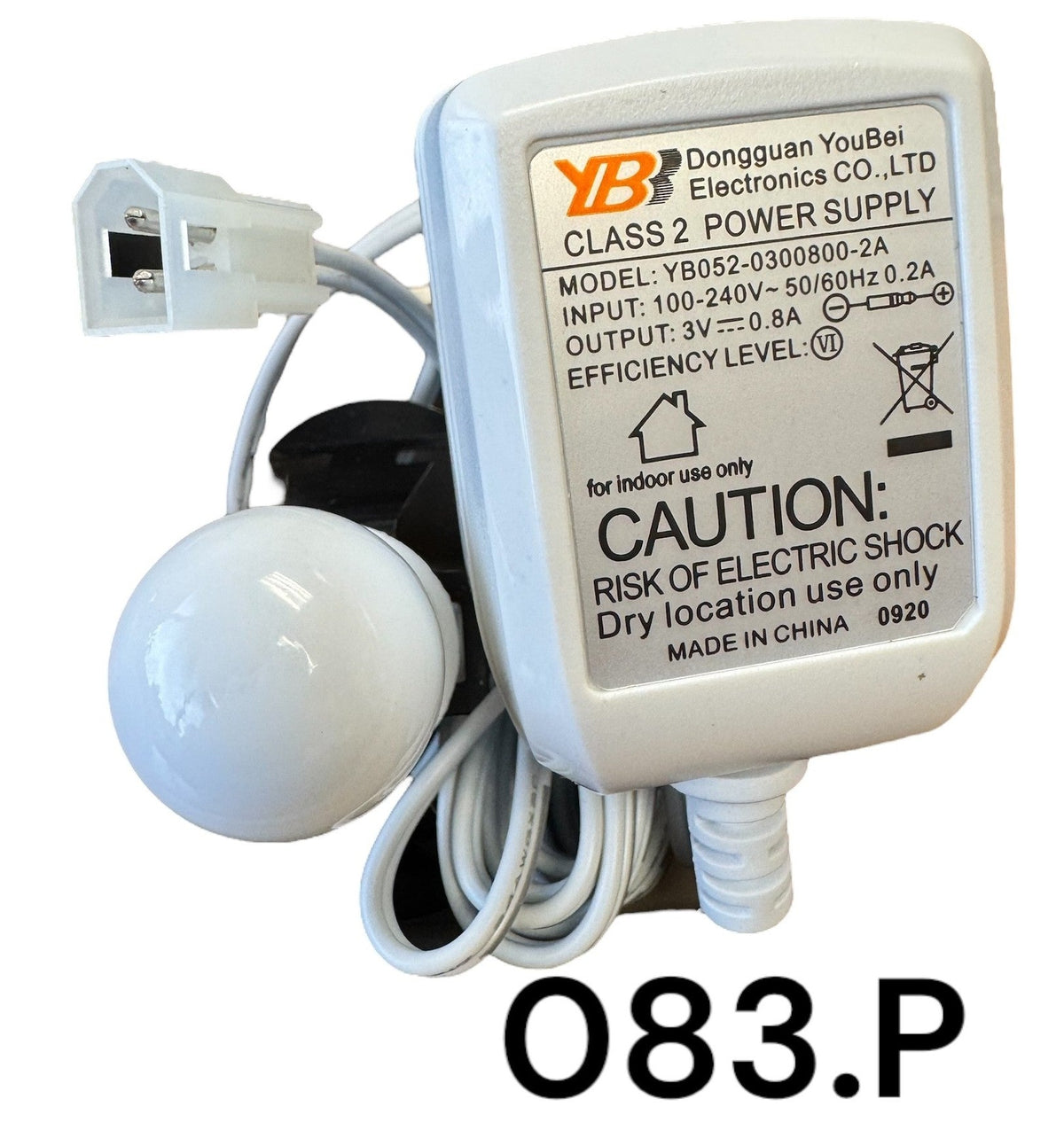 Replacement Adapter 3V DC 800mA white w/ bulb and female aux clip