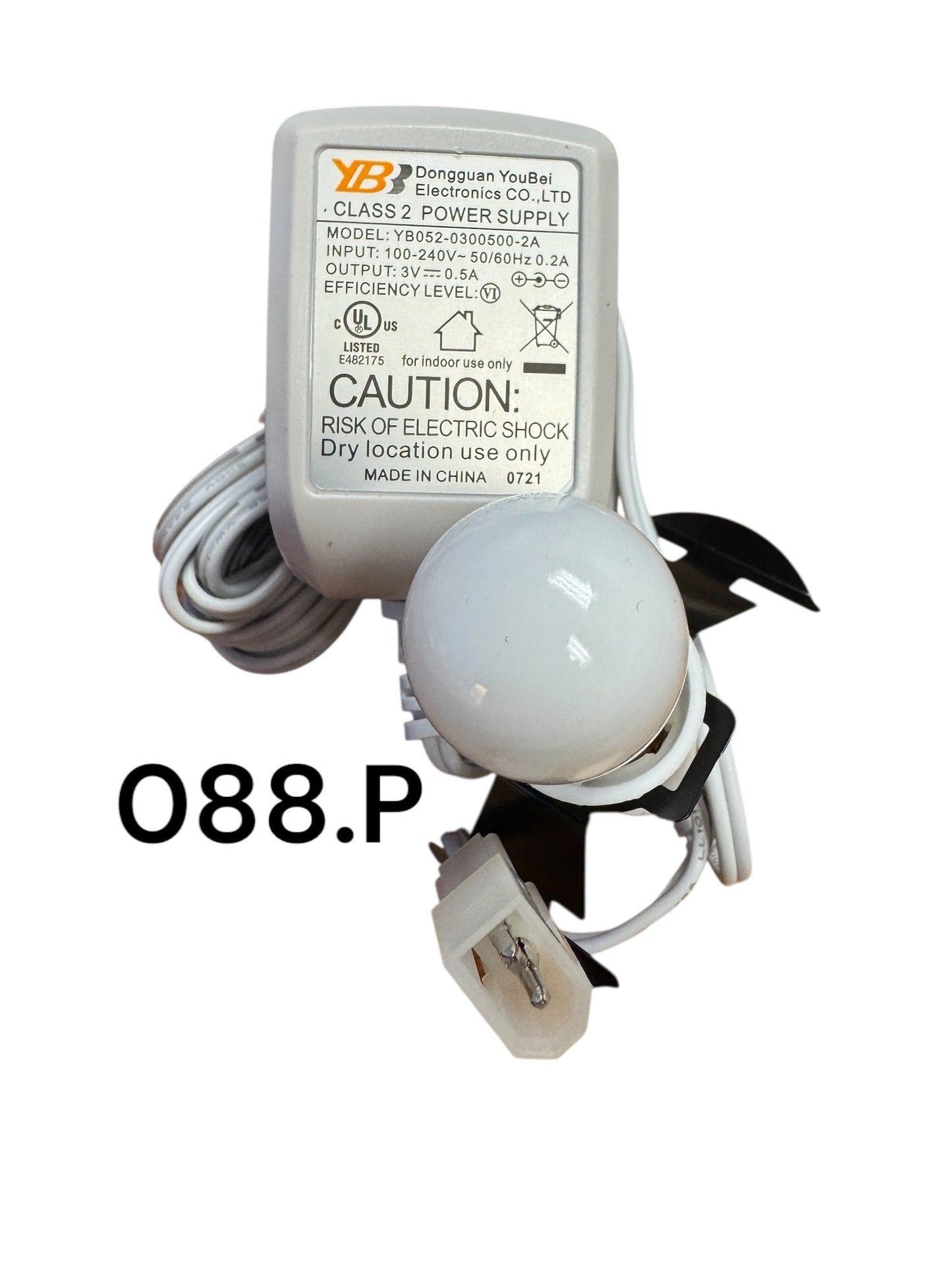 Replacement Adapter 3V DC 500mA white w/ bulb and female aux clip