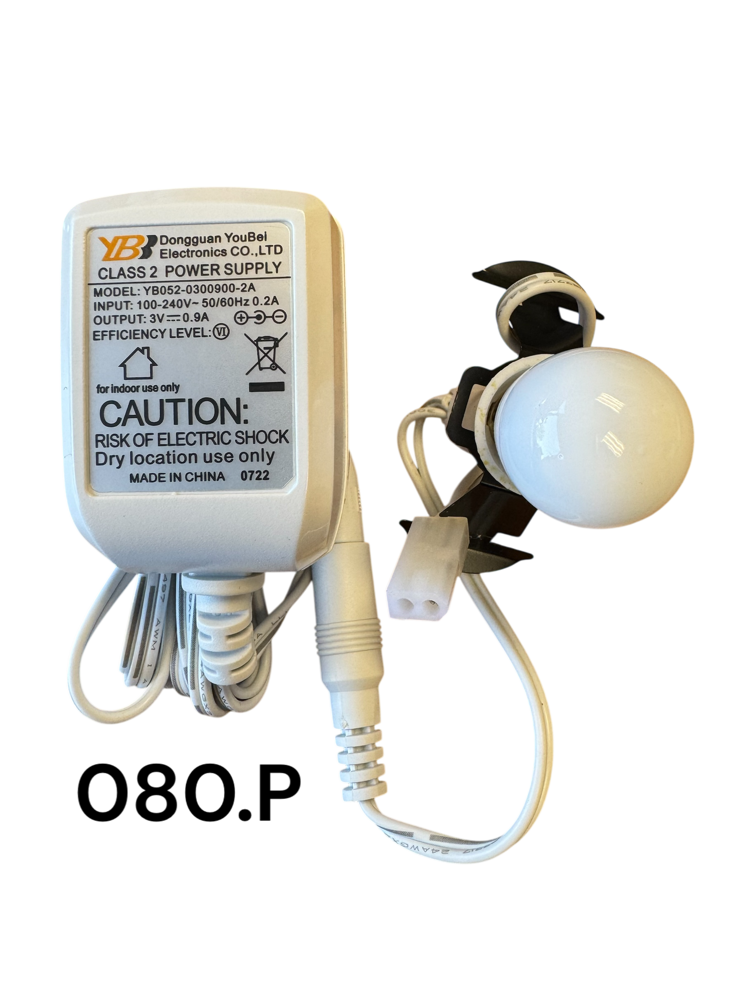 Replacement Adapter 3V DC 900mA w/bulb and white male aux clip