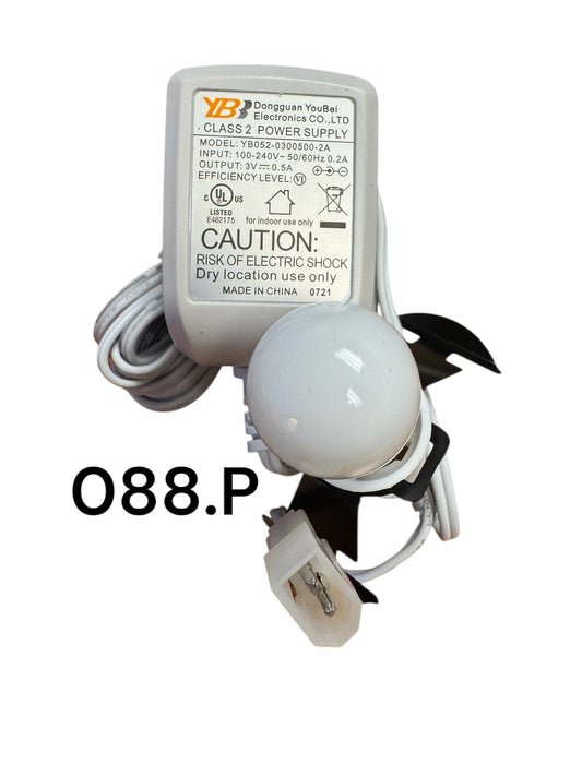 Replacement Adapter 3V DC 500mA white w/ bulb and female aux clip